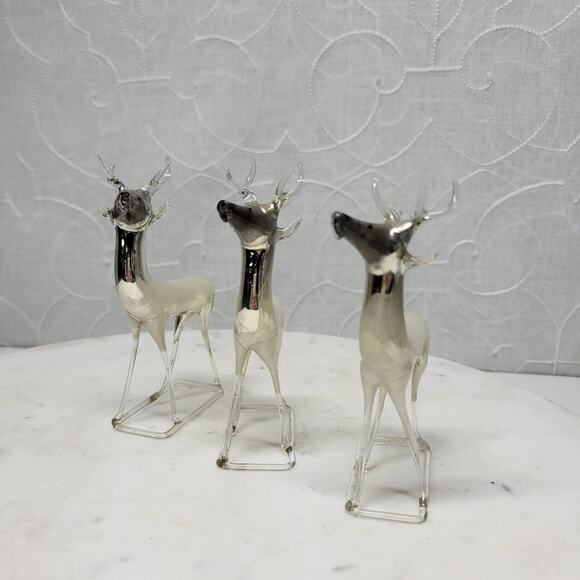 VTG Bimini Reindeer 4.5” Silver Gray Mercury Glass Set of 3 Germany Delicate - Picture 7 of 16
